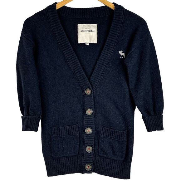 Abercrombie NY Kids Cardigan Sweater Large Blue Navy Button Front Long Sleeve - Picture 1 of 12